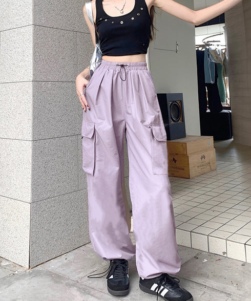 カーゴパンツ ジョガーパンツ レディース ミリタリーパンツ 薄手パラシュートパンツ 春夏スポーツパンツ ダンス衣装 韓国風 ウエストゴム ストリート ワイドパンツ 83AIMEIJU-001