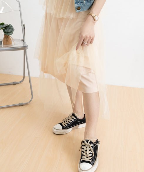 チュールティアードスカート ハイウエスト ロングスカート レディース ウエストゴムフレアスカート 大人可愛いミモレ丈スカートきれいめボリュームスカート春夏 韓国風 83AIMEIJU-002