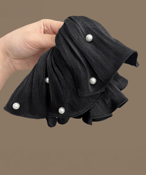 パール付きシュシュ 上品プリーツヘアゴム サテン風ボリュームシュシュ 光沢感ヘアアクセサリー 簡単まとめ髪グッズ ハーフアップ 可愛いポニーテール髪飾り きれいめ 83AIYOU-001