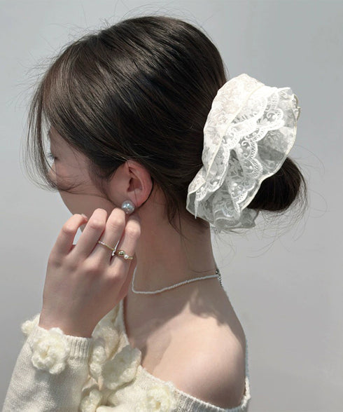 ボリュームレースシュシュ 大きめヘアゴム 大人可愛い ふんわりシニヨンシュシュ ハーフアップまとめ髪 おしゃれボニーテール簡単ヘアアレンジ 韓国風お団子ヘアグッズ 83AIYOU-002