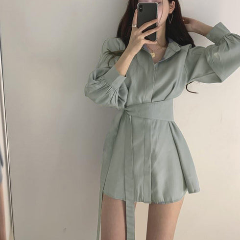 セットアップ レディース 春夏 シャツ 韓国 長袖シャツブラウス ショートパンツ 2点セット きれいめ ボリューム袖 カーディガン パフスリーブ トップス 83BIX-005