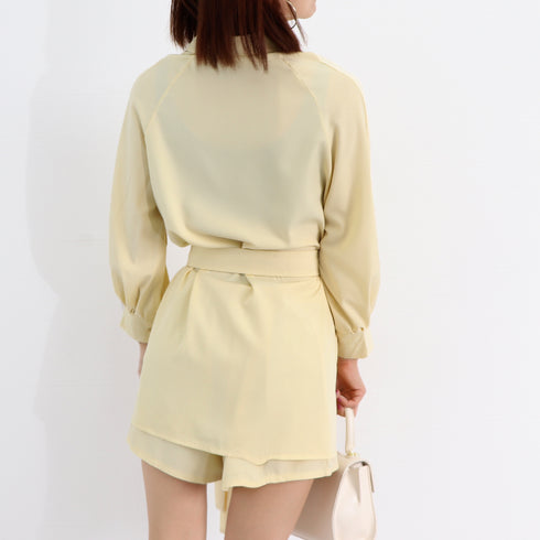 セットアップ レディース 春夏 シャツ 韓国 長袖シャツブラウス ショートパンツ 2点セット きれいめ ボリューム袖 カーディガン パフスリーブ トップス 83BIX-005