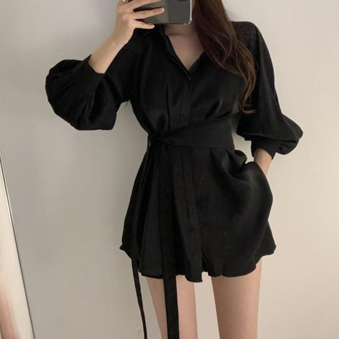 セットアップ レディース 春夏 シャツ 韓国 長袖シャツブラウス ショートパンツ 2点セット きれいめ ボリューム袖 カーディガン パフスリーブ トップス 83BIX-005