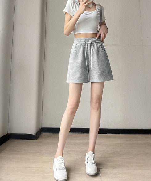 スウェットショートパンツ レディース夏服 ハイウエスト スポーツショーパン カジュアル スポーティー短パン 美脚脚長 楽ちん ルームウェア イージーパンツ韓国風 83CHENXN-003