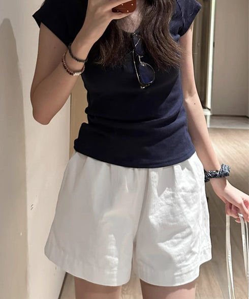 ショートパンツ レディース美脚ショーパン ポケット付き 着やせ 短パン ハイウエスト 夏ボトムス ベーシックショーパン ウエストゴム カジュアルパンツ無地 涼しげ 83CHENXN-004