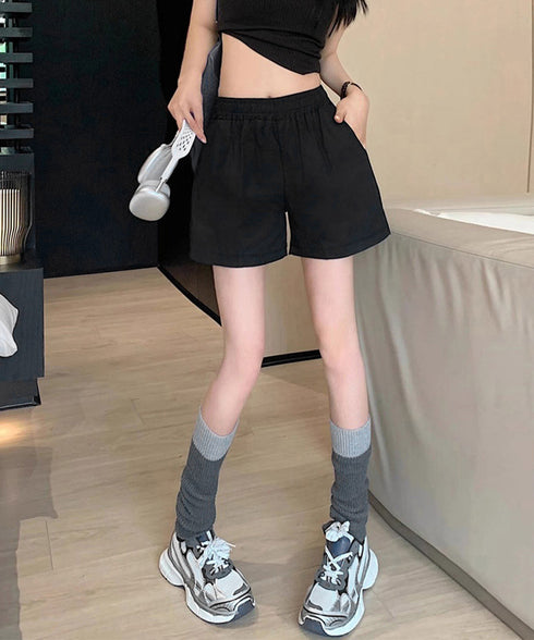 ショートパンツ レディース美脚ショーパン ポケット付き 着やせ 短パン ハイウエスト 夏ボトムス ベーシックショーパン ウエストゴム カジュアルパンツ無地 涼しげ 83CHENXN-004