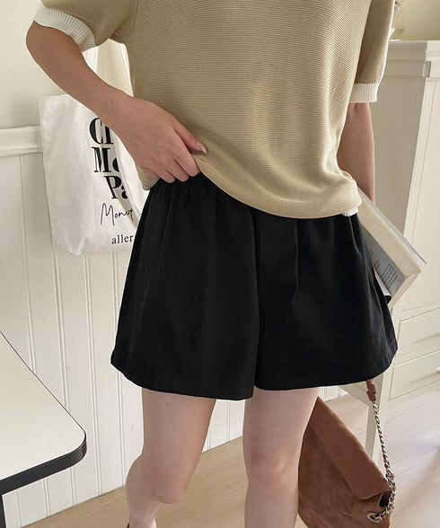 ショートパンツ レディース美脚ショーパン ポケット付き 着やせ 短パン ハイウエスト 夏ボトムス ベーシックショーパン ウエストゴム カジュアルパンツ無地 涼しげ 83CHENXN-004