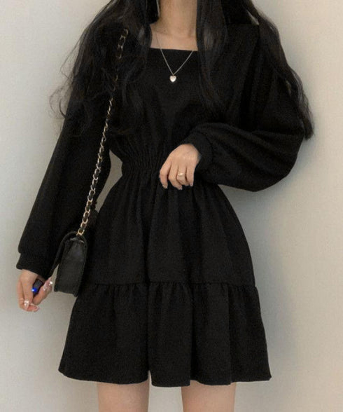 ティアードミニワンピース ウエストマーク きれいめショートワンピース着やせ 膝上ワンピース春秋レディース低身長 ハイウエスト 細見え aラインフレアワンピ レトロ 83CHENXN-005