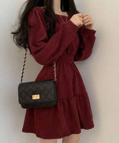 ティアードミニワンピース ウエストマーク きれいめショートワンピース着やせ 膝上ワンピース春秋レディース低身長 ハイウエスト 細見え aラインフレアワンピ レトロ 83CHENXN-005