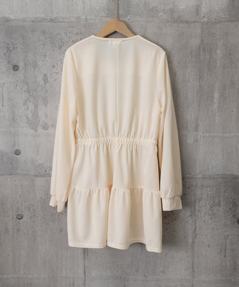 ティアードミニワンピース ウエストマーク きれいめショートワンピース着やせ 膝上ワンピース春秋レディース低身長 ハイウエスト 細見え aラインフレアワンピ レトロ 83CHENXN-005