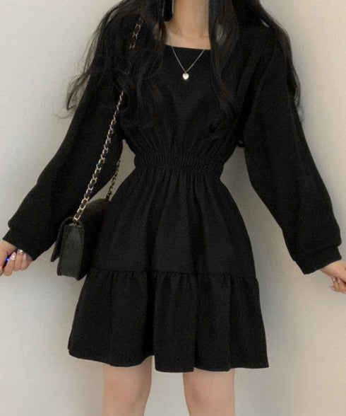 ティアードミニワンピース ウエストマーク きれいめショートワンピース着やせ 膝上ワンピース春秋レディース低身長 ハイウエスト 細見え aラインフレアワンピ レトロ 83CHENXN-005