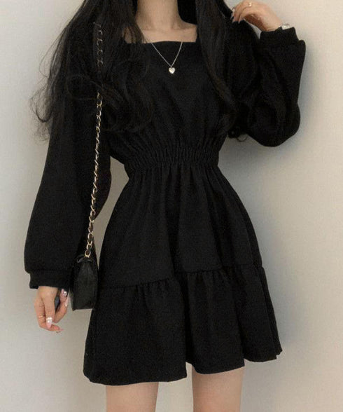 ティアードミニワンピース ウエストマーク きれいめショートワンピース着やせ 膝上ワンピース春秋レディース低身長 ハイウエスト 細見え aラインフレアワンピ レトロ 83CHENXN-005