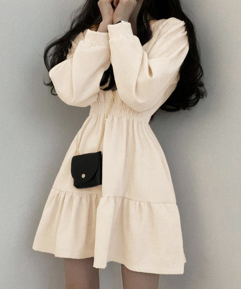 ティアードミニワンピース ウエストマーク きれいめショートワンピース着やせ 膝上ワンピース春秋レディース低身長 ハイウエスト 細見え aラインフレアワンピ レトロ 83CHENXN-005