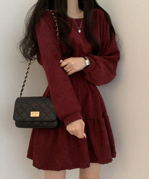 ティアードミニワンピース ウエストマーク きれいめショートワンピース着やせ 膝上ワンピース春秋レディース低身長 ハイウエスト 細見え aラインフレアワンピ レトロ 83CHENXN-005