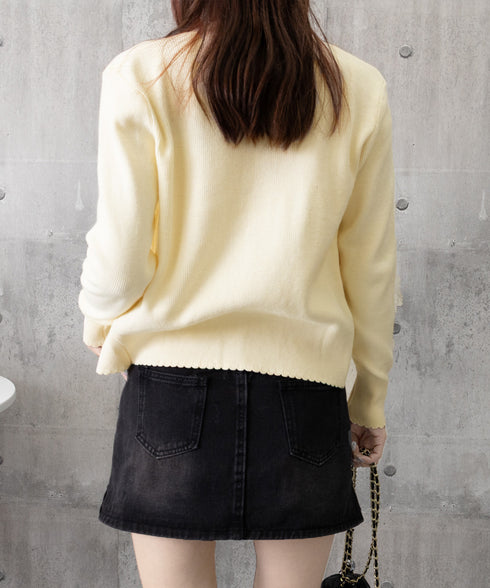 ニットカーディガンリボン飾り 秋冬ニット レディース 韓国風ニットトップスクルーネック 大人可愛い 長袖ニットアウター 程よい甘さセーター メタルボタンニット羽織 83CHENXN-006