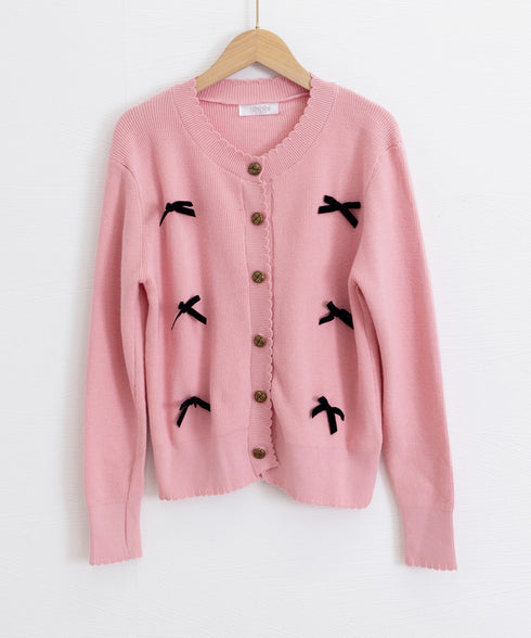 ニットカーディガンリボン飾り 秋冬ニット レディース 韓国風ニットトップスクルーネック 大人可愛い 長袖ニットアウター 程よい甘さセーター メタルボタンニット羽織 83CHENXN-006