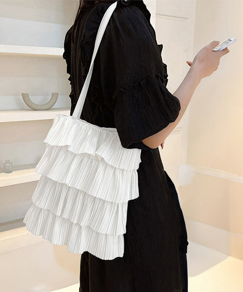 フリルトートバッグ レディース 肩掛け鞄 大人可愛いプリーツトート カジュアルきれいめ 肩掛けバッグ 大容量 韓国風バッグ おしゃれ 女性 ティアードバッグ 軽量 83CUHAN-001