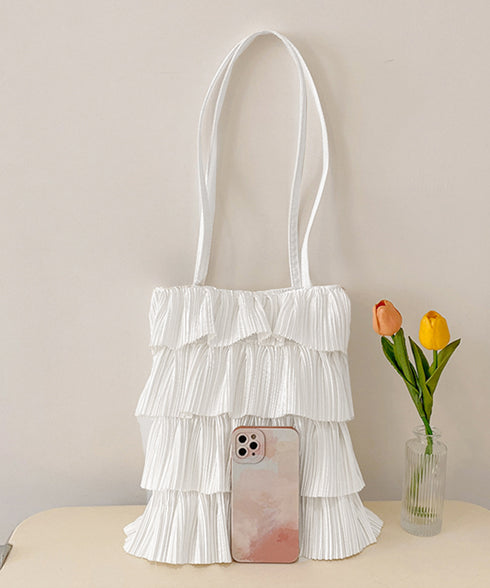 フリルトートバッグ レディース 肩掛け鞄 大人可愛いプリーツトート カジュアルきれいめ 肩掛けバッグ 大容量 韓国風バッグ おしゃれ 女性 ティアードバッグ 軽量 83CUHAN-001