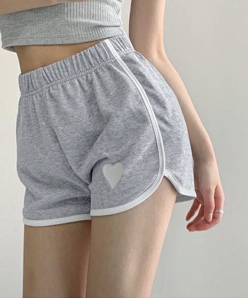 ハートポイントショートパンツ 夏服部屋着 レディース ハイウエストショーパン ワンポイント 着やせ短パン カジュアルスポーツパンツ リラックススウェット服 運動着 83CWSLF-001