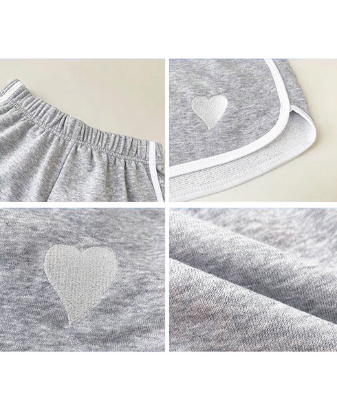ハートポイントショートパンツ 夏服部屋着 レディース ハイウエストショーパン ワンポイント 着やせ短パン カジュアルスポーツパンツ リラックススウェット服 運動着 83CWSLF-001
