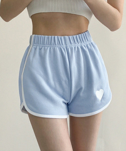 ハートポイントショートパンツ 夏服部屋着 レディース ハイウエストショーパン ワンポイント 着やせ短パン カジュアルスポーツパンツ リラックススウェット服 運動着 83CWSLF-001