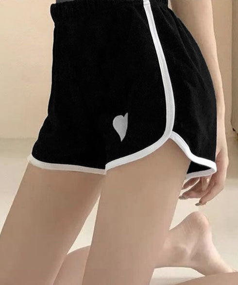 ハートポイントショートパンツ 夏服部屋着 レディース ハイウエストショーパン ワンポイント 着やせ短パン カジュアルスポーツパンツ リラックススウェット服 運動着 83CWSLF-001