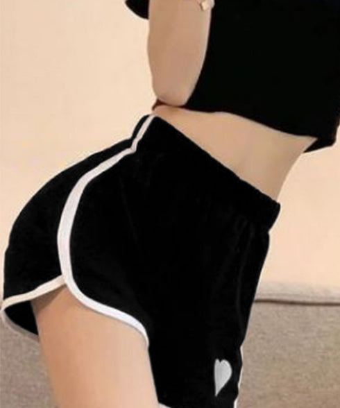 ハートポイントショートパンツ 夏服部屋着 レディース ハイウエストショーパン ワンポイント 着やせ短パン カジュアルスポーツパンツ リラックススウェット服 運動着 83CWSLF-001