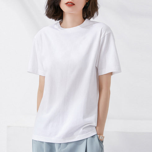 tシャツ レディース 半袖 無地ロングT クルーネック tシャツ ゆったり 体型カバー ベーシックTシャツ 白 シンプルカットソー着回しプルオーバー 夏服 12色 83DAKUN-001