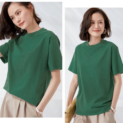 tシャツ レディース 半袖 無地ロングT クルーネック tシャツ ゆったり 体型カバー ベーシックTシャツ 白 シンプルカットソー着回しプルオーバー 夏服 12色 83DAKUN-001