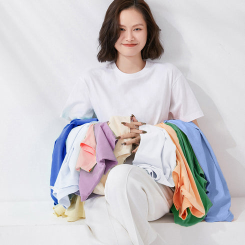 tシャツ レディース 半袖 無地ロングT クルーネック tシャツ ゆったり 体型カバー ベーシックTシャツ 白 シンプルカットソー着回しプルオーバー 夏服 12色 83DAKUN-001