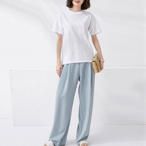 tシャツ レディース 半袖 無地ロングT クルーネック tシャツ ゆったり 体型カバー ベーシックTシャツ 白 シンプルカットソー着回しプルオーバー 夏服 12色 83DAKUN-001