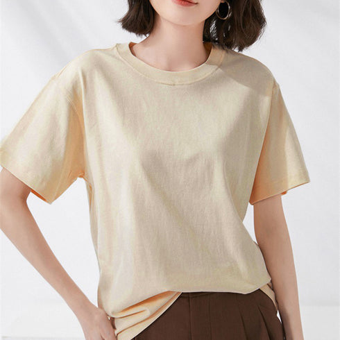 tシャツ レディース 半袖 無地ロングT クルーネック tシャツ ゆったり 体型カバー ベーシックTシャツ 白 シンプルカットソー着回しプルオーバー 夏服 12色 83DAKUN-001