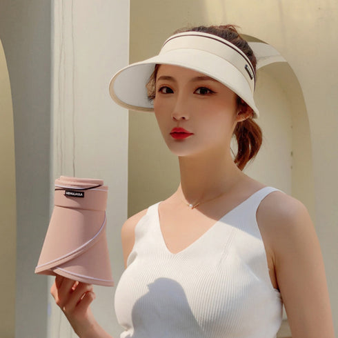 韓国サンバイザー つば広 レディース 夏 折りたたみサンバイザー おしゃれ スポーツ帽子 運動登山日よけ帽子 自転車 飛ばない 日焼け防止帽子 釣り 遮光キャンプ 83DBANG-001