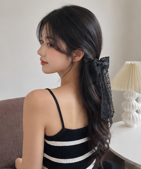 レースリボンバレッタ刺しゅうヘアクリップ 大人可愛いシアー髪飾り ロングクリップ 簡単ヘアアレンジ 韓国風大きめバレッタ エレガントフレンチガーリーヘアピンお洒落 83DIANQIAO-001
