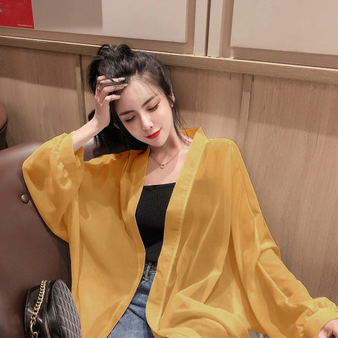 ロングカーディガンレディース シースルー シアーカーディガン夏 ドルマン袖 ロングカーデ 無地 羽織り オフィスカジュアル 長袖 体型カバー トッパーカーデ 薄手 83DIFA-001