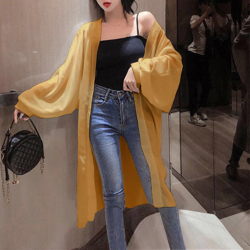 ロングカーディガンレディース シースルー シアーカーディガン夏 ドルマン袖 ロングカーデ 無地 羽織り オフィスカジュアル 長袖 体型カバー トッパーカーデ 薄手 83DIFA-001