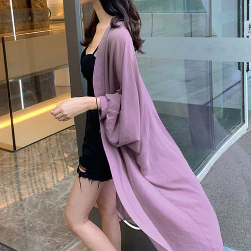 ロングカーディガンレディース シースルー シアーカーディガン夏 ドルマン袖 ロングカーデ 無地 羽織り オフィスカジュアル 長袖 体型カバー トッパーカーデ 薄手 83DIFA-001