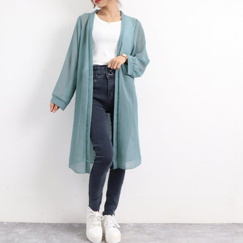ロングカーディガンレディース シースルー シアーカーディガン夏 ドルマン袖 ロングカーデ 無地 羽織り オフィスカジュアル 長袖 体型カバー トッパーカーデ 薄手 83DIFA-001