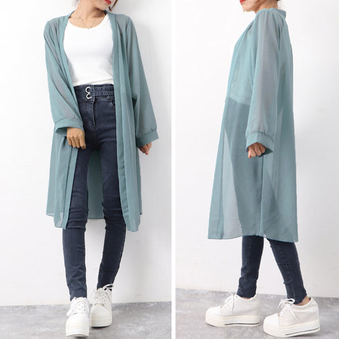 ロングカーディガンレディース シースルー シアーカーディガン夏 ドルマン袖 ロングカーデ 無地 羽織り オフィスカジュアル 長袖 体型カバー トッパーカーデ 薄手 83DIFA-001