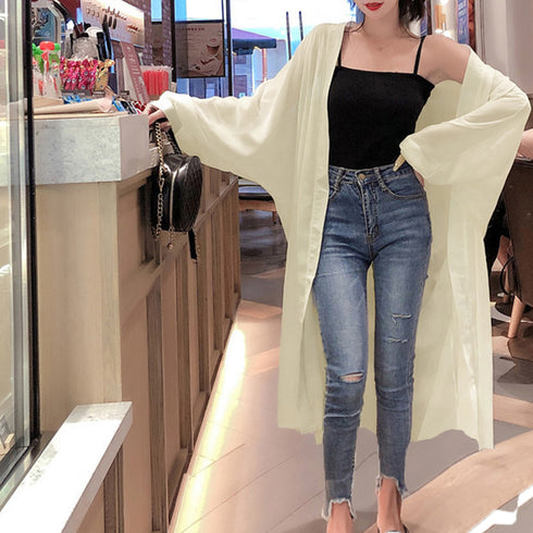 ロングカーディガンレディース シースルー シアーカーディガン夏 ドルマン袖 ロングカーデ 無地 羽織り オフィスカジュアル 長袖 体型カバー トッパーカーデ 薄手 83DIFA-001