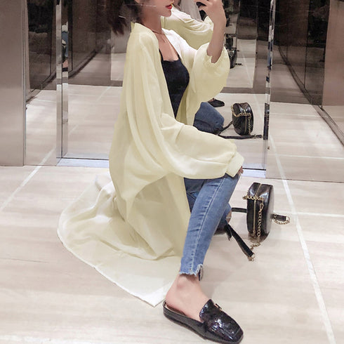 ロングカーディガンレディース シースルー シアーカーディガン夏 ドルマン袖 ロングカーデ 無地 羽織り オフィスカジュアル 長袖 体型カバー トッパーカーデ 薄手 83DIFA-001