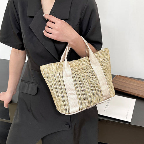 かごバッグ レディース大容量草編みバッグ 花火大会 浴衣 ストローバッグ ナチュラル 麦わらバッグ ペーパー 手提げバッグ 大人かわいい ビーチバック カジュアル 83ENDAO-001