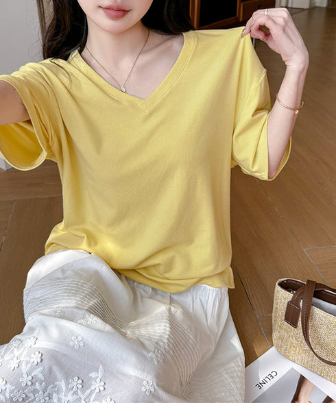 ビッグtシャツレディース無地半袖Tシャツ オーバーサイズvネックtシャツ 涼しい五分袖 着やせ夏トップス ゆったり シンプルロングカットソーゆるチュニックtシャツ 83FENGSE-001