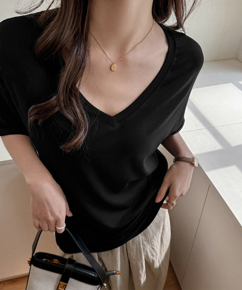 ビッグtシャツレディース無地半袖Tシャツ オーバーサイズvネックtシャツ 涼しい五分袖 着やせ夏トップス ゆったり シンプルロングカットソーゆるチュニックtシャツ 83FENGSE-001