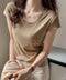 UネックTシャツ レディース 半袖 夏服 ベーシック リブtシャツ サマーカットソー 無地 着回し夏t 大人カジュアル 快適プルオーバー 涼しげトップス柔らかな 83FENGSE-002