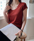 UネックTシャツ レディース 半袖 夏服 ベーシック リブtシャツ サマーカットソー 無地 着回し夏t 大人カジュアル 快適プルオーバー 涼しげトップス柔らかな 83FENGSE-002