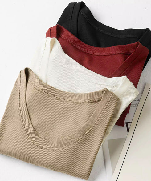 UネックTシャツ レディース 半袖 夏服 ベーシック リブtシャツ サマーカットソー 無地 着回し夏t 大人カジュアル 快適プルオーバー 涼しげトップス柔らかな 83FENGSE-002