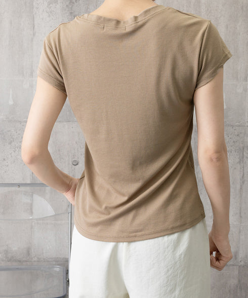 UネックTシャツ レディース 半袖 夏服 ベーシック リブtシャツ サマーカットソー 無地 着回し夏t 大人カジュアル 快適プルオーバー 涼しげトップス柔らかな 83FENGSE-002