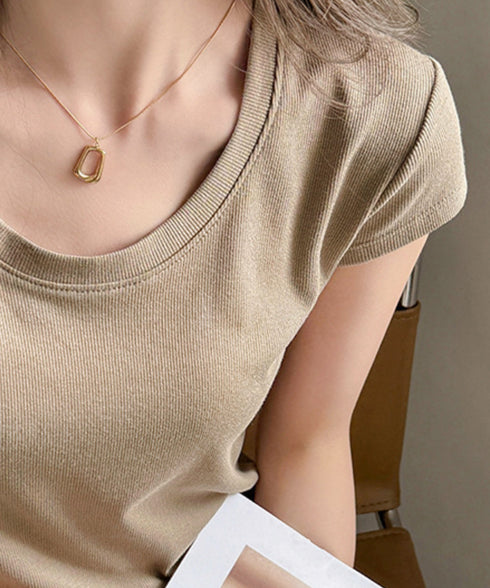 UネックTシャツ レディース 半袖 夏服 ベーシック リブtシャツ サマーカットソー 無地 着回し夏t 大人カジュアル 快適プルオーバー 涼しげトップス柔らかな 83FENGSE-002