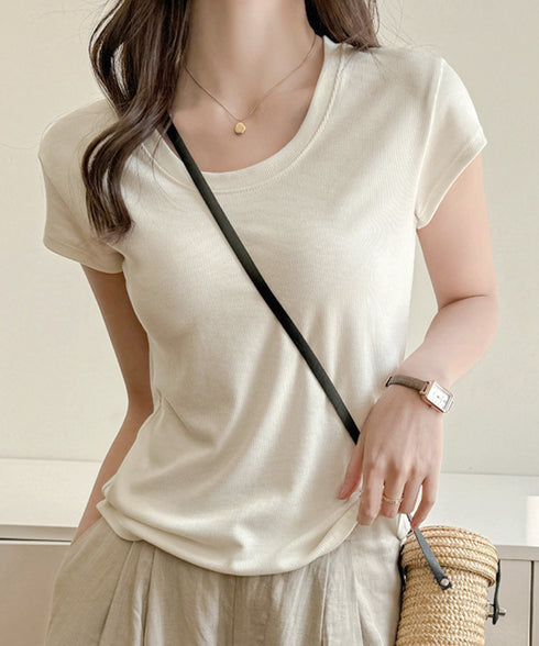 UネックTシャツ レディース 半袖 夏服 ベーシック リブtシャツ サマーカットソー 無地 着回し夏t 大人カジュアル 快適プルオーバー 涼しげトップス柔らかな 83FENGSE-002
